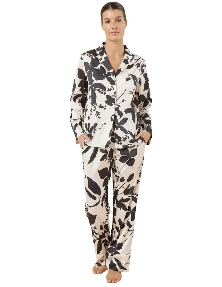Ivy Silky Satin Pyjama Set in Black image 1