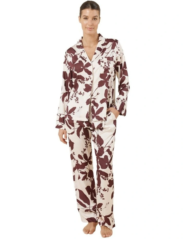 Ivy Silky Satin Pyjama Set in Burgundy image 1