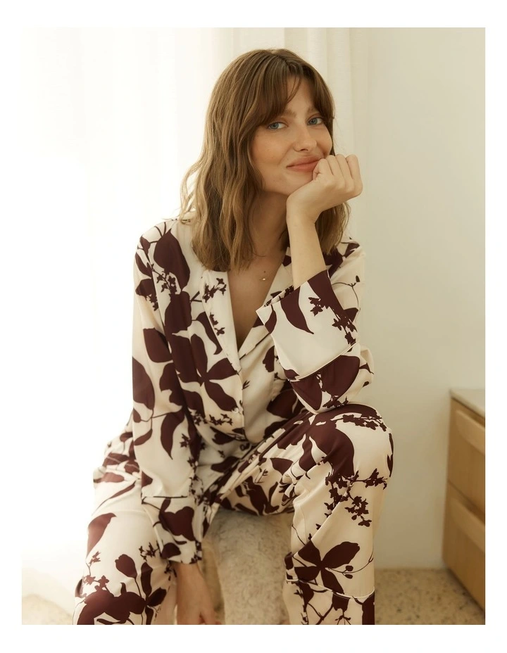 Ivy Silky Satin Pyjama Set in Burgundy image 5