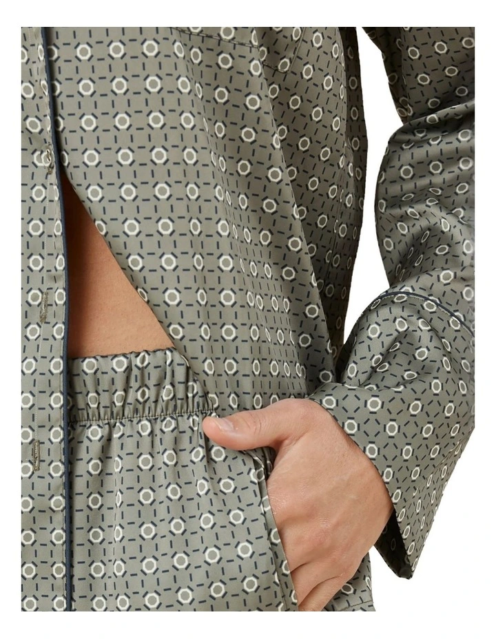 Kienna Geo Printed Silky Satin Pyjama Set in Olive image 5