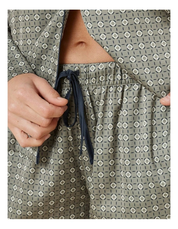 Kienna Geo Printed Silky Satin Pyjama Set in Olive image 6