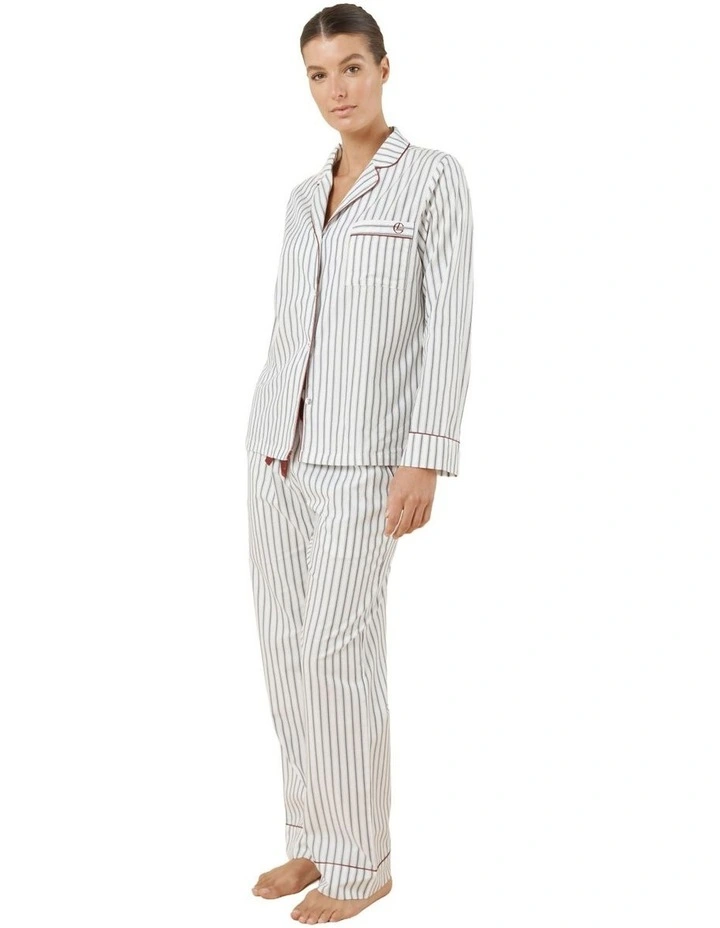 Octavia Cotton Stripe Pyjama Set in Ivory image 3