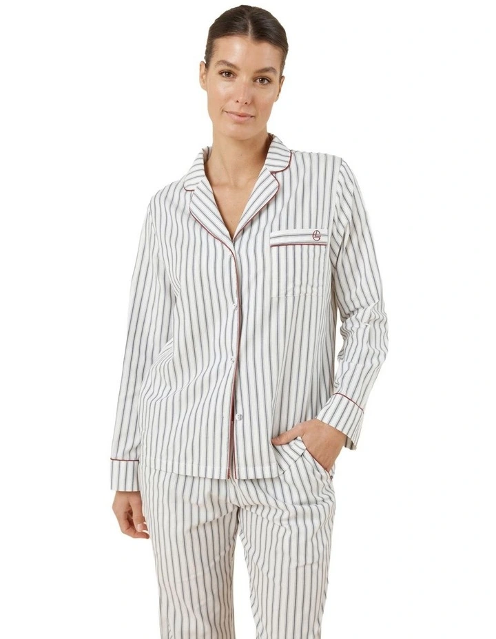 Octavia Cotton Stripe Pyjama Set in Ivory image 4