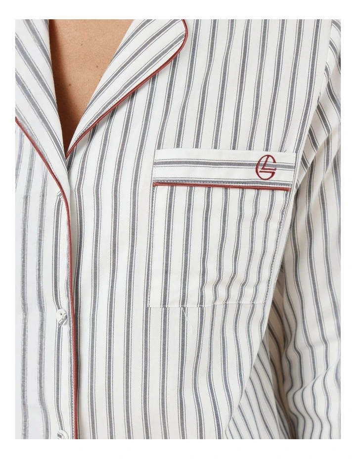 Octavia Cotton Stripe Pyjama Set in Ivory image 5