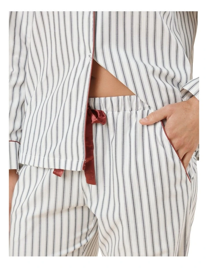 Octavia Cotton Stripe Pyjama Set in Ivory image 6