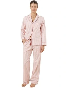 Octavia Cotton Stripe Pyjama Set in Pink