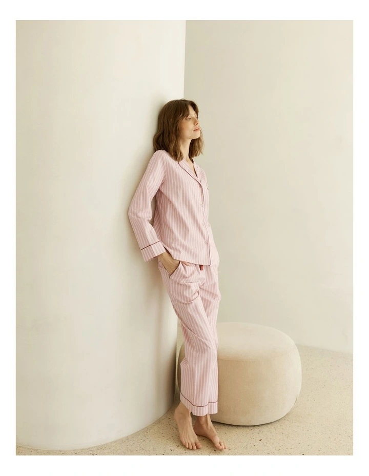 Octavia Cotton Stripe Pyjama Set in Pink image 7