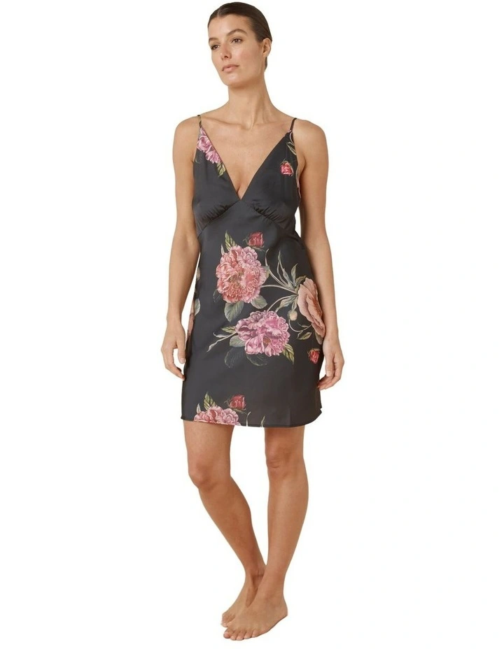 Piper Floral Silky Satin Nightie in Black image 3