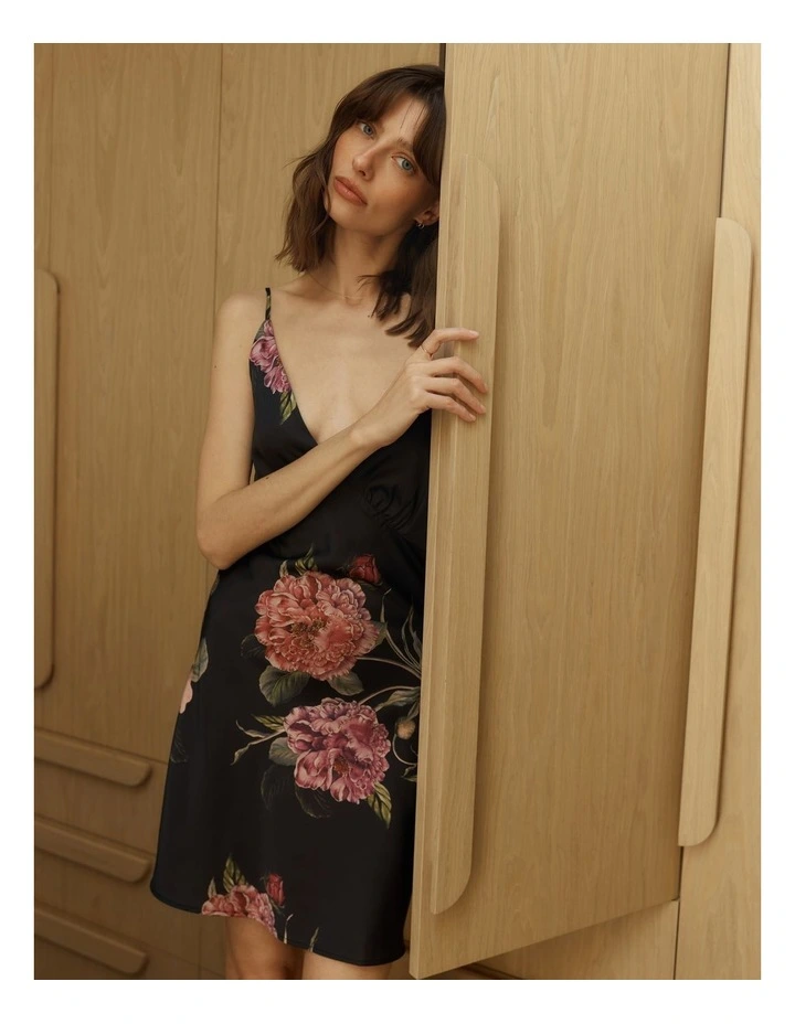 Piper Floral Silky Satin Nightie in Black image 6