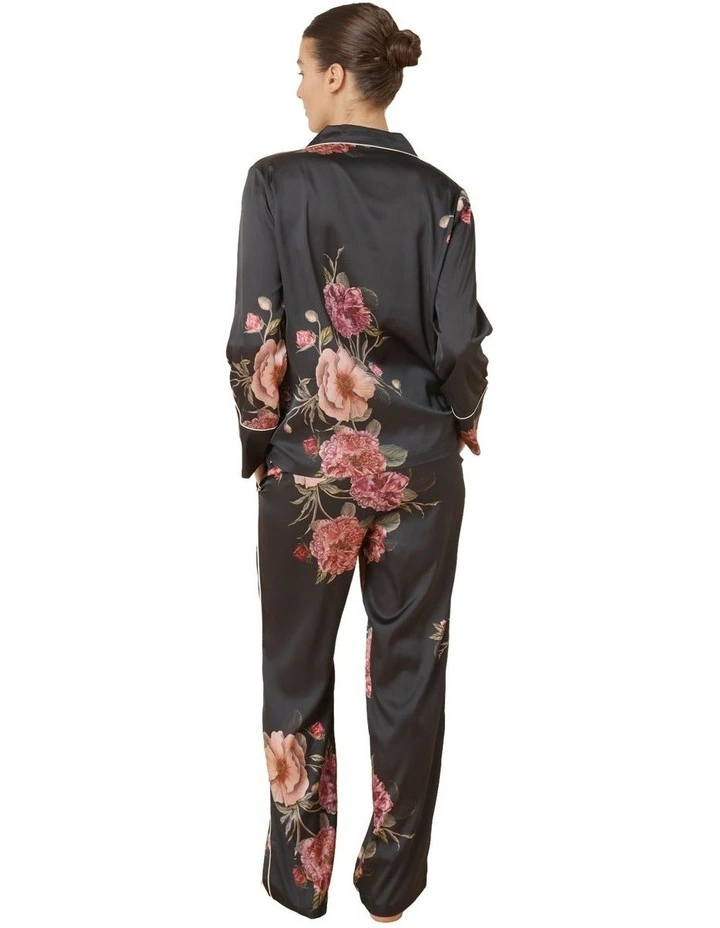 Ruby Floral Satin Pyjama Set in Black image 2