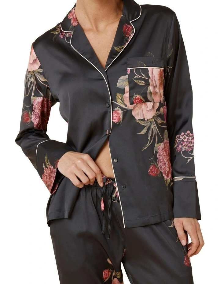 Ruby Floral Satin Pyjama Set in Black image 5