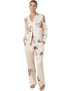 Ruby Floral Satin Pyjama Set in Ivory