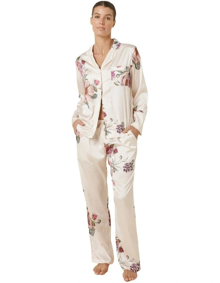 Ruby Floral Satin Pyjama Set in Ivory image 1
