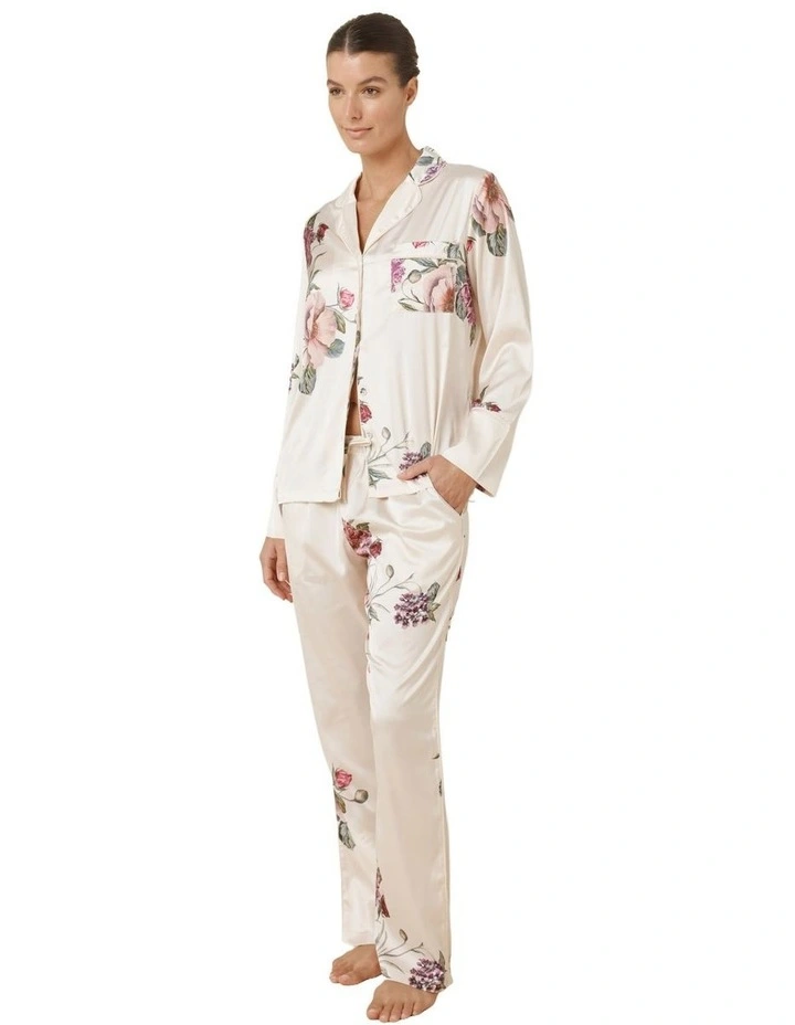 Ruby Floral Satin Pyjama Set in Ivory image 3
