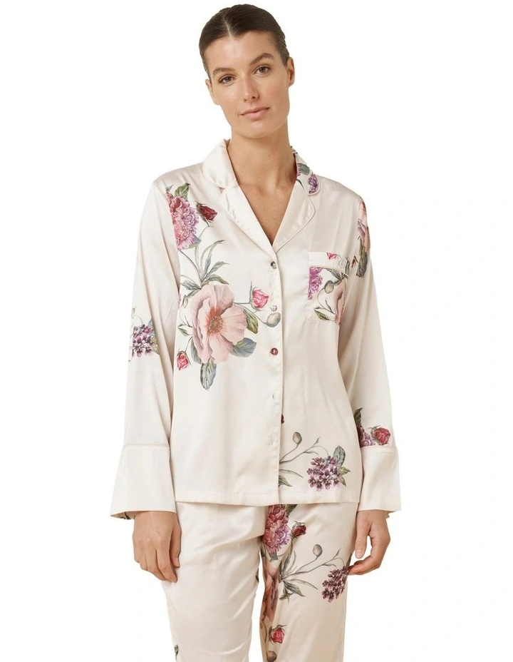 Ruby Floral Satin Pyjama Set in Ivory image 4