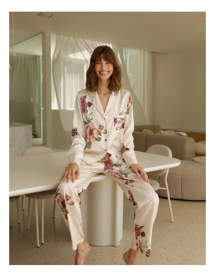Ruby Floral Satin Pyjama Set in Ivory image 5