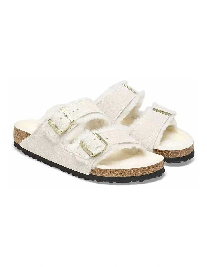 Arizona Shearling Suede Sandals Regular in Antique White image 3
