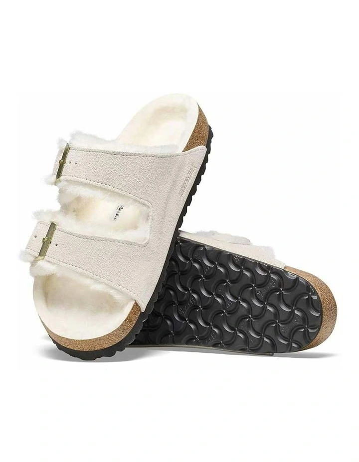 Arizona Shearling Suede Narrow Sandals in Antique White image 4
