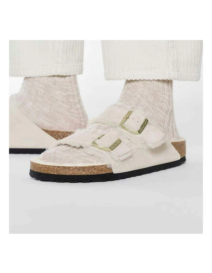 Arizona Shearling Suede Narrow Sandals in Antique White image 6