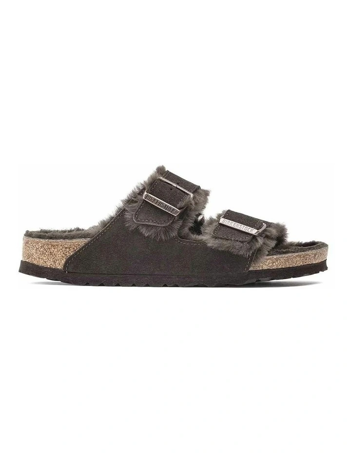 Arizona Shearling Narrow Suede Sandals in Mocca image 1