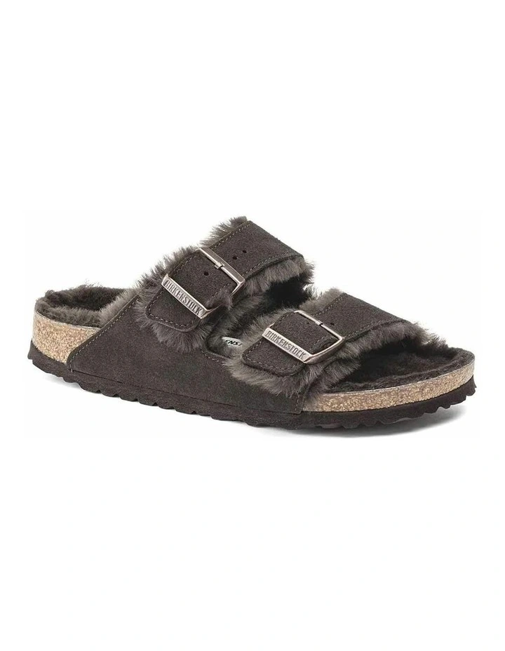 Arizona Shearling Narrow Suede Sandals in Mocca image 2