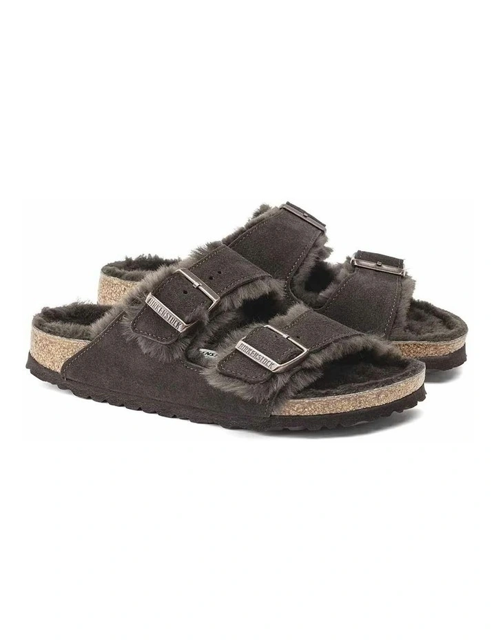 Arizona Shearling Narrow Suede Sandals in Mocca image 3