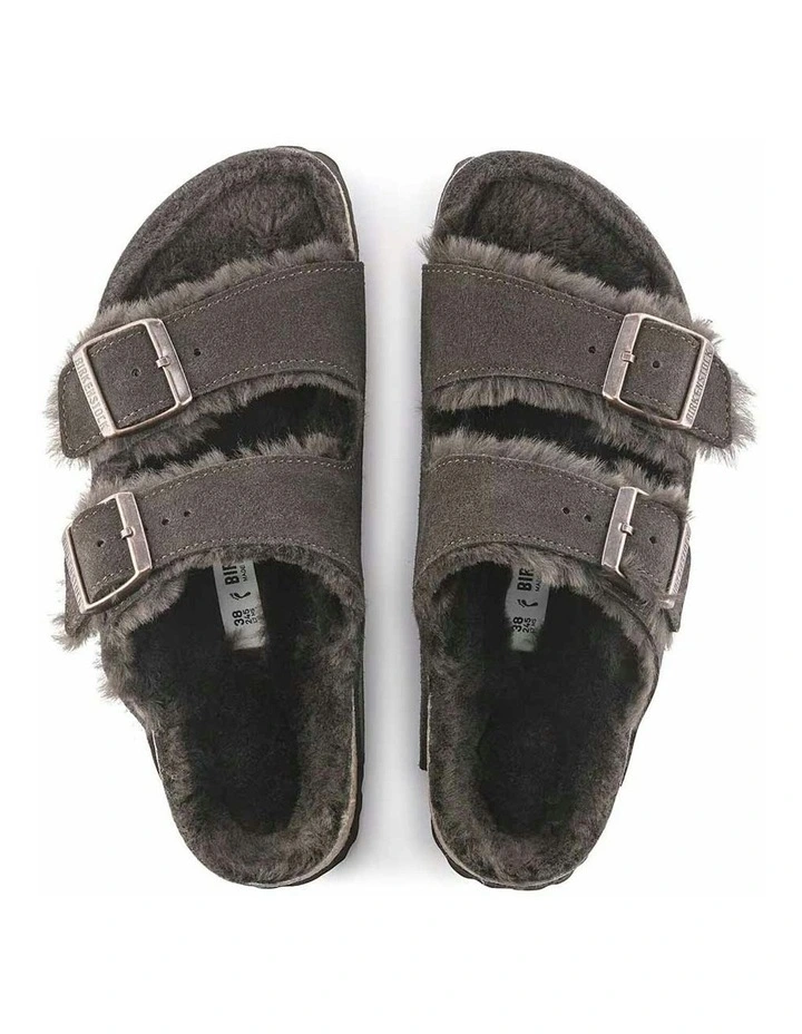 Arizona Shearling Narrow Suede Sandals in Mocca image 4