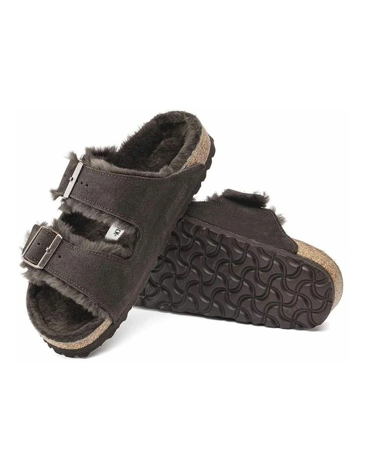 Arizona Shearling Narrow Suede Sandals in Mocca image 5