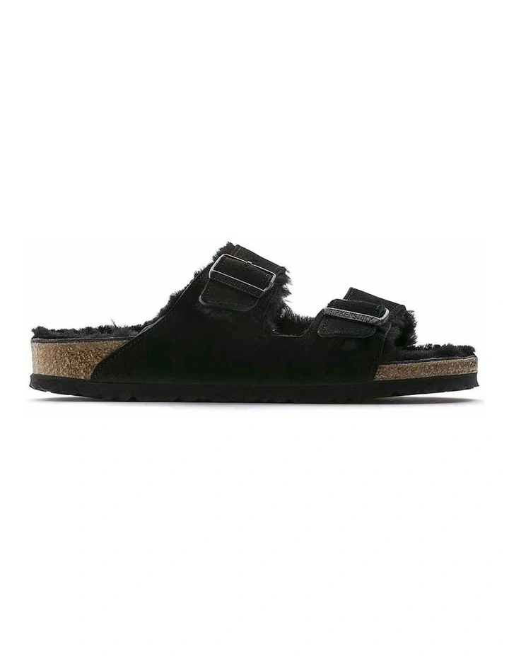 Arizona Shearling Suede Sandals Narrow in Black image 1