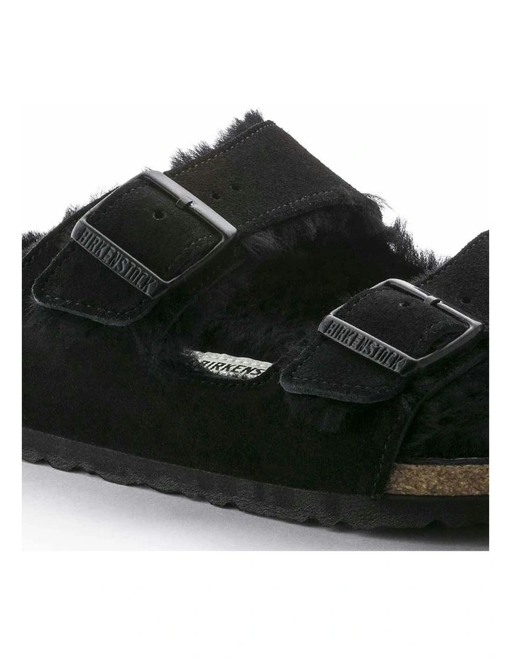 Arizona Shearling Suede Sandals Narrow in Black image 6
