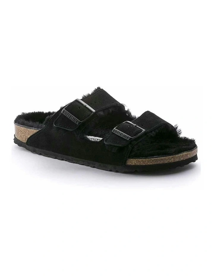 Arizona Shearling Suede Sandals Regular in Black image 2
