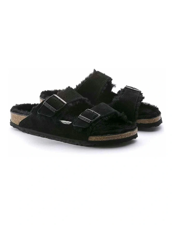 Arizona Shearling Suede Sandals Regular in Black image 3
