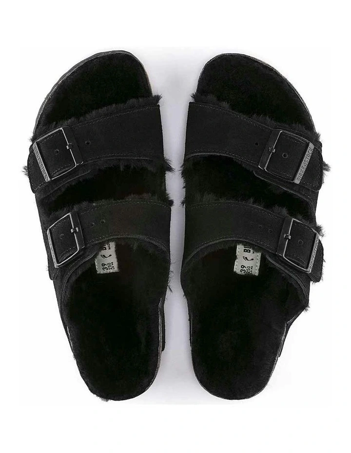 Arizona Shearling Suede Sandals Regular in Black image 4