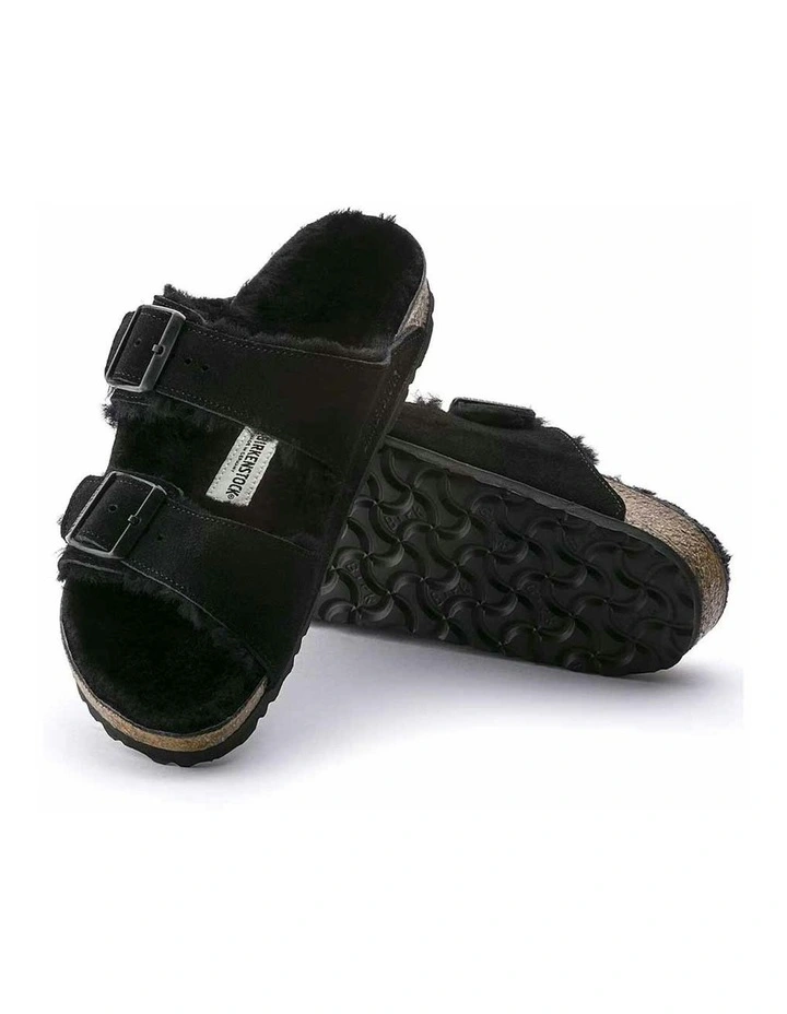 Arizona Shearling Suede Sandals Regular in Black image 5