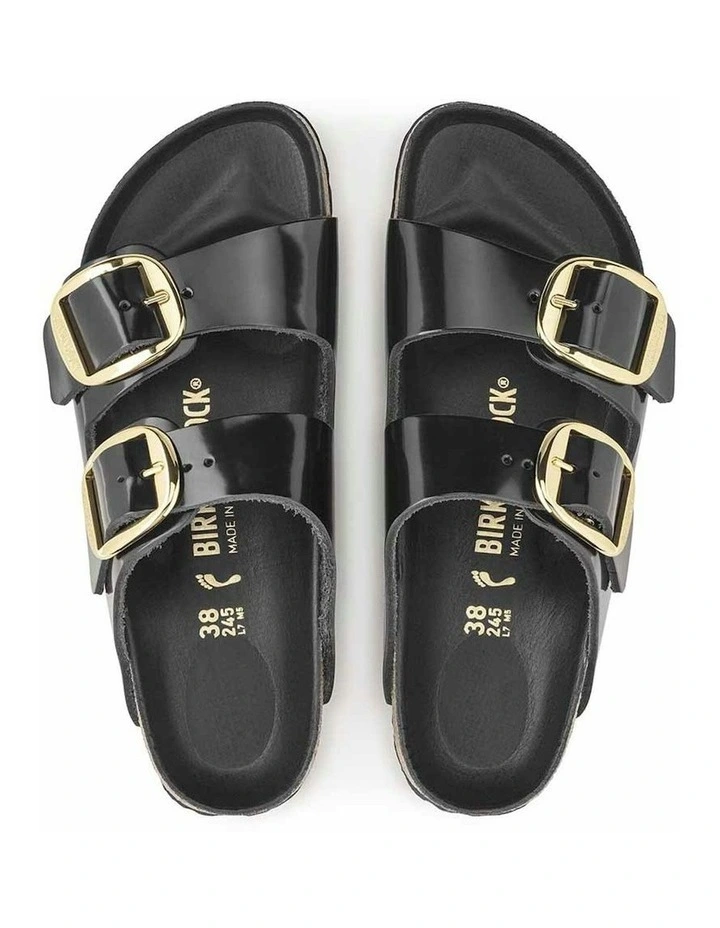 Arizona Big Buckle High Shine Leather Sandals Regular in Black image 3