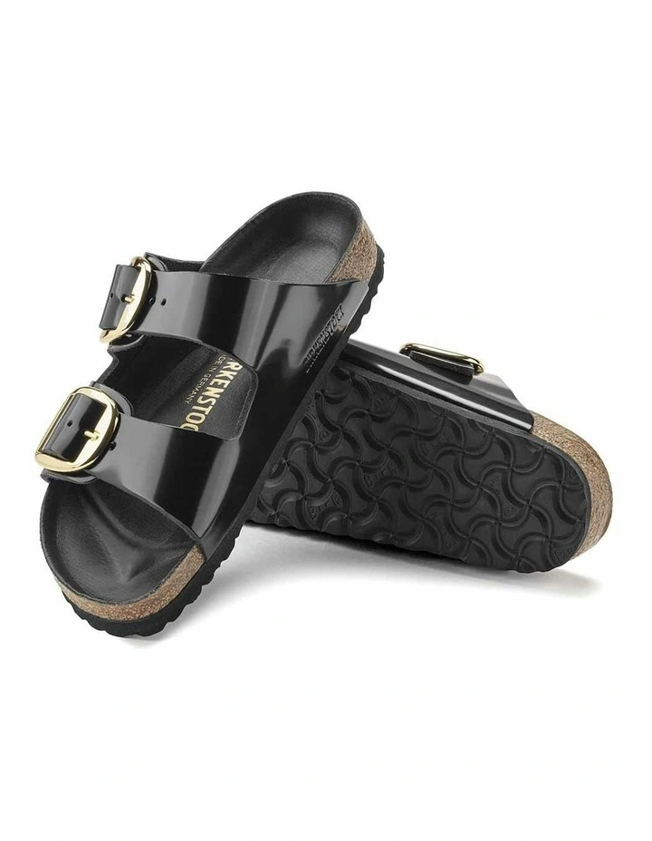 Arizona Big Buckle High Shine Leather Sandals Regular in Black image 4