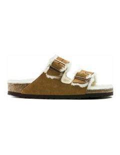 Arizona Shearling Suede Sandals in Mink