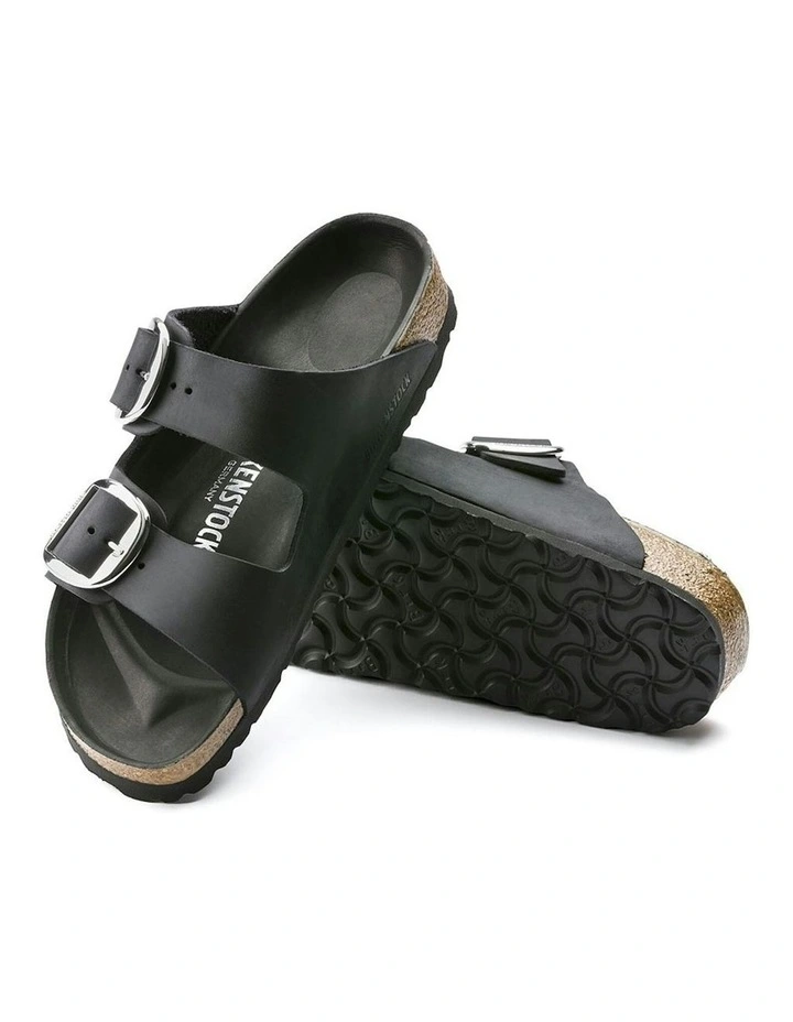 Arizona Big Buckle Oiled Leather Sandals in Black image 3