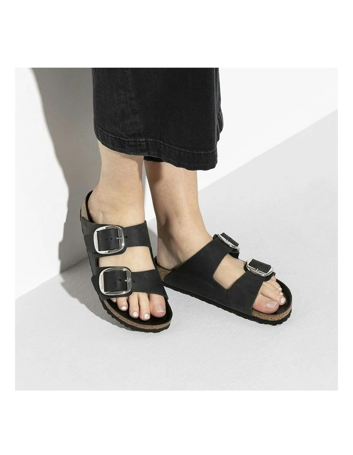 Arizona Big Buckle Oiled Leather Sandals in Black image 7