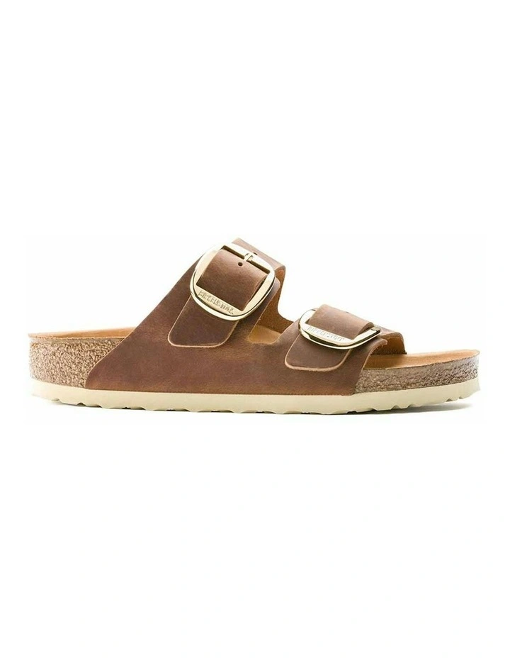 Arizona Big Buckle Oiled Leather Narrow Sandals in Cognac image 1