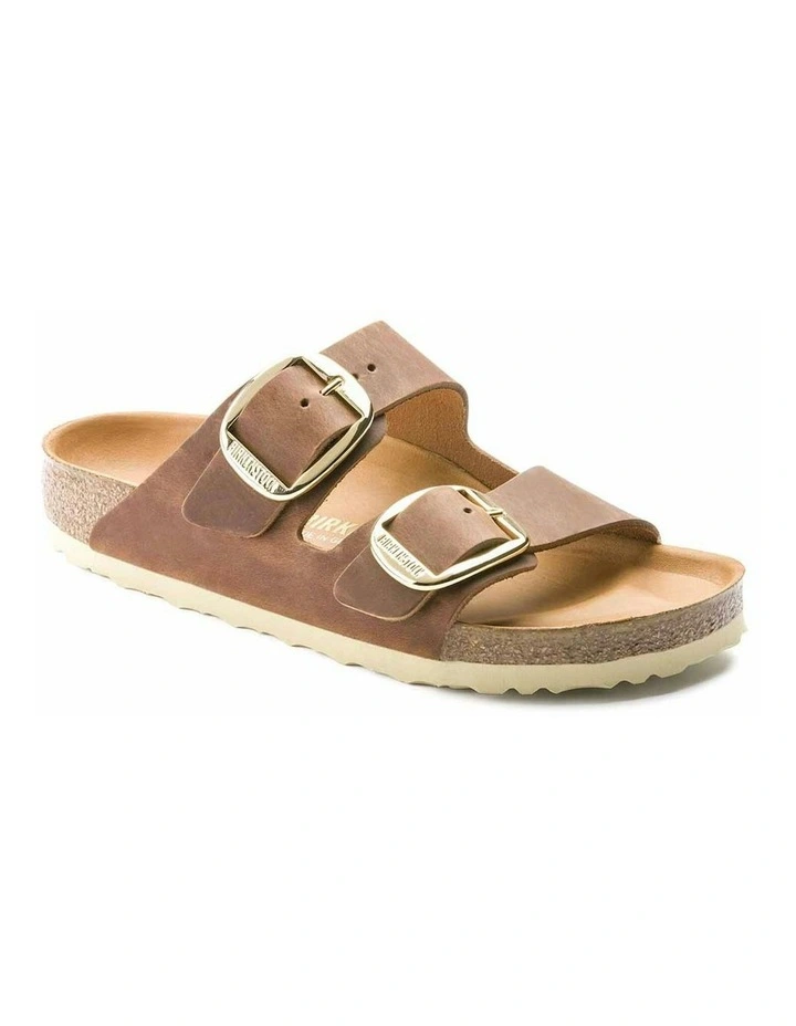 Arizona Big Buckle Oiled Leather Narrow Sandals in Cognac image 2