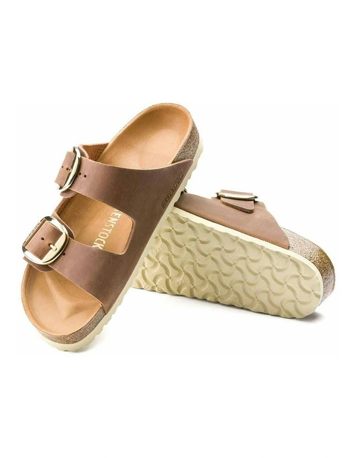 Arizona Big Buckle Oiled Leather Narrow Sandals in Cognac image 3