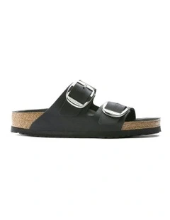Arizona Big Buckle Oiled Leather Sandals in Black