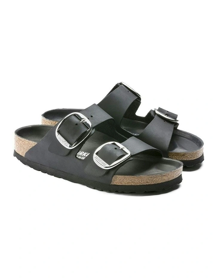 Arizona Big Buckle Oiled Leather Sandals in Black image 2