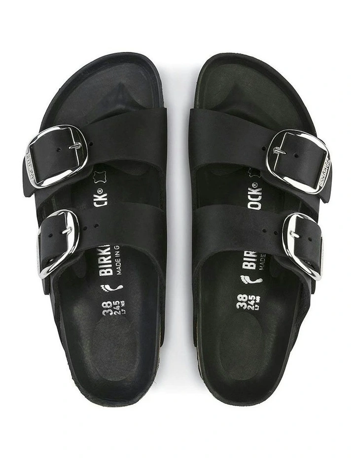 Arizona Big Buckle Oiled Leather Sandals in Black image 4