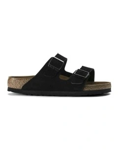 Birkenstock Arizona Suede Leather Soft Footbed Sandals - Regular - Black