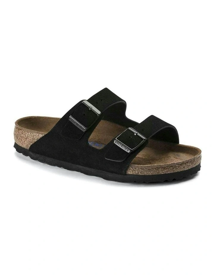 Birkenstock Arizona Suede Leather Soft Footbed Sandals - Regular - Black image 3