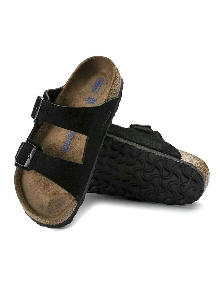 Birkenstock Arizona Suede Leather Soft Footbed Sandals - Regular - Black image 4