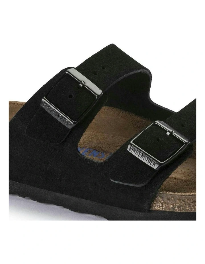 Birkenstock Arizona Suede Leather Soft Footbed Sandals - Regular - Black image 5