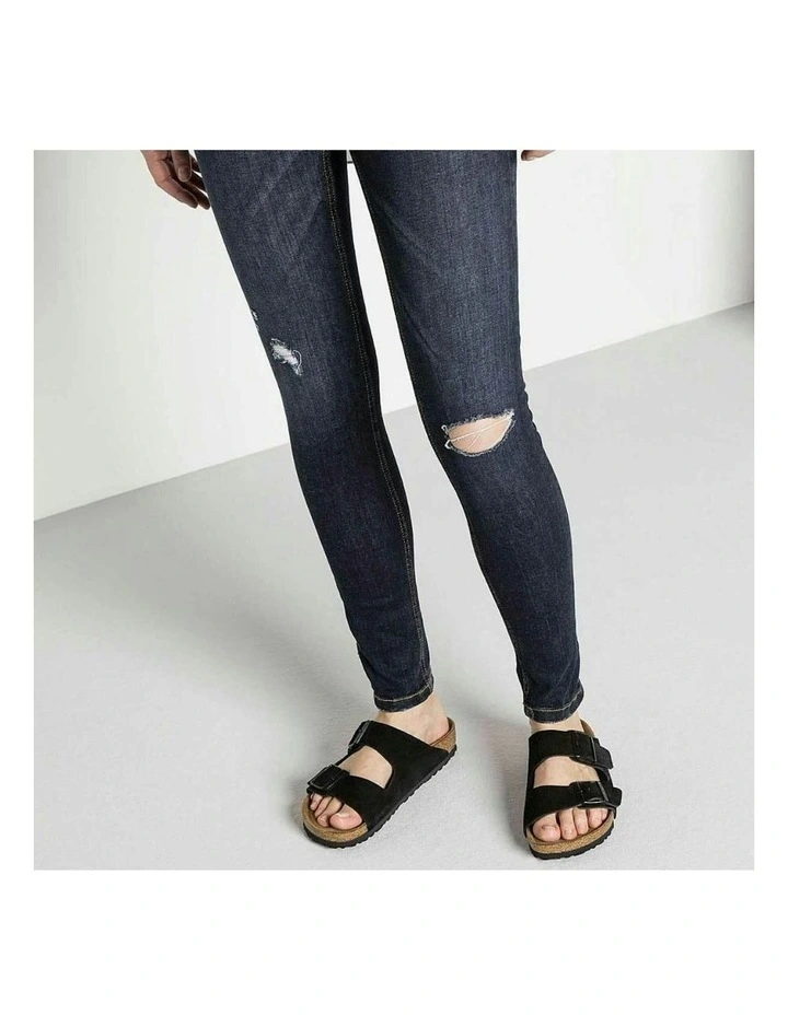 Birkenstock Arizona Suede Leather Soft Footbed Sandals - Regular - Black image 6